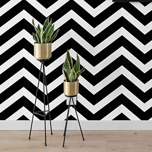 Yomshi Rouleau de papier peint géométrique amovible en vinyle imperméable pour salon Motif zigzag 44 cm x 10 m Cover