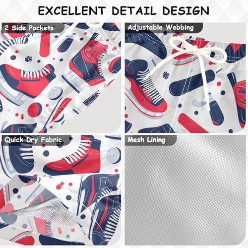 Pigsaly Boys Swim Trunks Hockey Sports Snowflakes Red Boys Board Shorts Swimsuit Swimwear Summer Bathing Suit 3T3