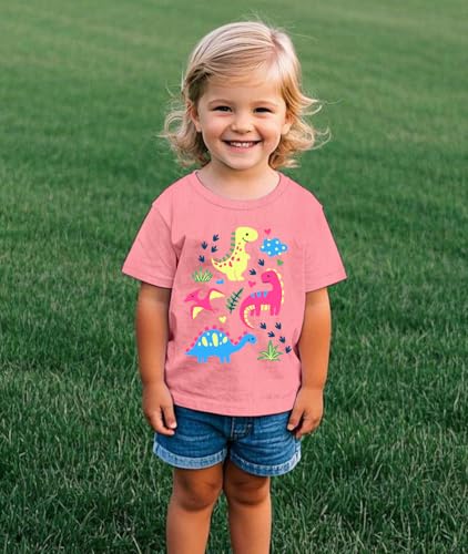 Image of Toddler Girls Clothes T-Shirt Short Sleeve Graphic Tee Cartoon Dinosaur 2-6T Girl Shirt Summer