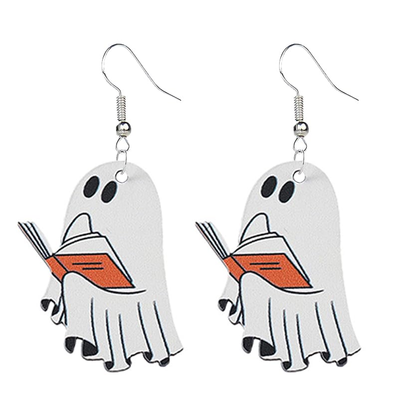 Halloween Drop Dangle Earrings for Women Lightweight Wooden Pumpkin Black Bat Halloween Earrings Cute Black Cat Ghost Earrings Halloweens Theme Gifts Party