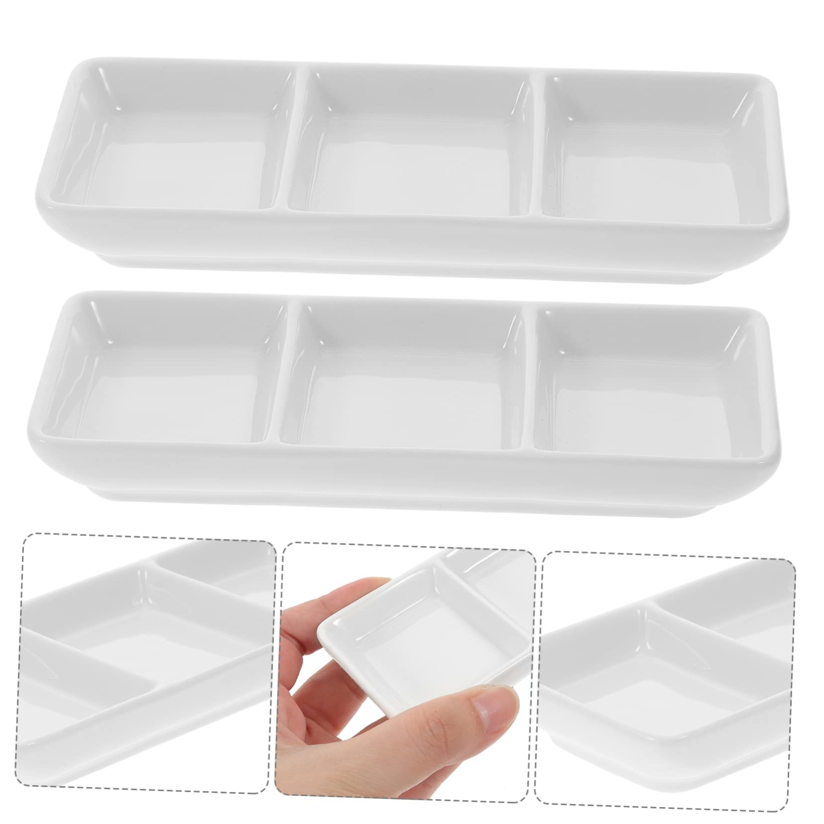 BESTonZON Lot de 5 mini assiettes à trois grilles - Petits bols en verre - Soucoupes à ketchup - Lot de 3 bols à sauce en céramique - Petit -