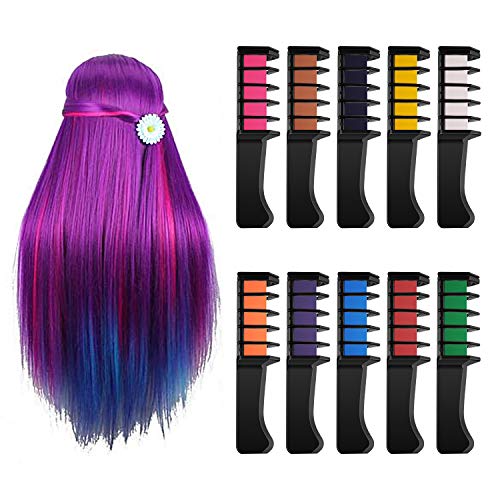 Wisvis 10 Farben Haarkreide Kämme Temporäre Haarfärbemittel Marker Geschenke für Mädchen Kinder Erwachsene für Halloween Weihnachten Geburtstagsfeier Cosplay (10 Colors) Cover