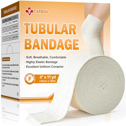 CARBOU Elasticated Tubular Support Bandage 4 x 11 yd (Size F) Soft Stockinette Tubing for Legs Arms Knees Thighs Reusable Compression Support Bandage Roll for Joint Tissue