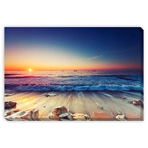 レモンツリーART キャンバスアートパネル アートパネル キャンバス絵画 モダン 現代 インテリアアート ポスター 写真 海の景色 夜明けの海 日の出 壁掛け 壁飾り 印刷絵画 壁掛け絵画 部屋飾り 新築お祝いに最適 (木枠付きの完成品)(60x40cmx