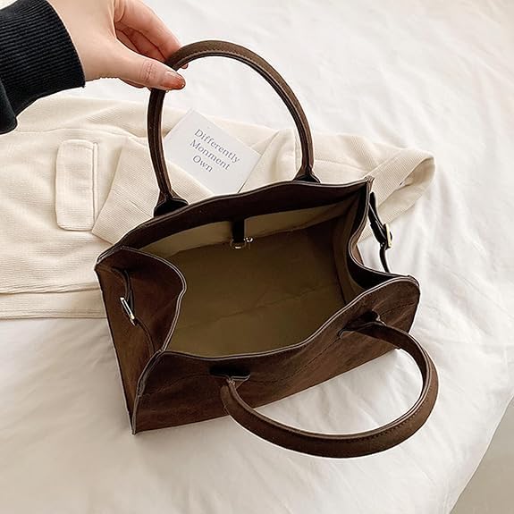 Modavo Suede Tote Bag for Women, Women's Fashion Retro Shoulder Satchel Bag - Image 6