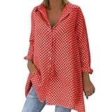 Generisch Blusa de muselina para mujer con estampado de lunares, corte holgado, camiseta informal de manga larga en tallas grandes con tejido agradable y diseño elegante, rojo, XL