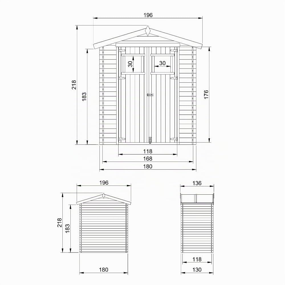 Cobertizo de Madera para jardín con Suelo TRATADO - 136x196cm/1.98m² Cobertizo de Madera Natural - Taller de Jardín - Bicicleta, Almacenamiento de Herramientas TIMBELA M367+M367G