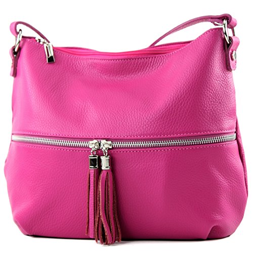 modamoda de T159 Damen Leder Umhängetasche Schultertasche Medium handmade in Italy, Farbe:Pink (B)