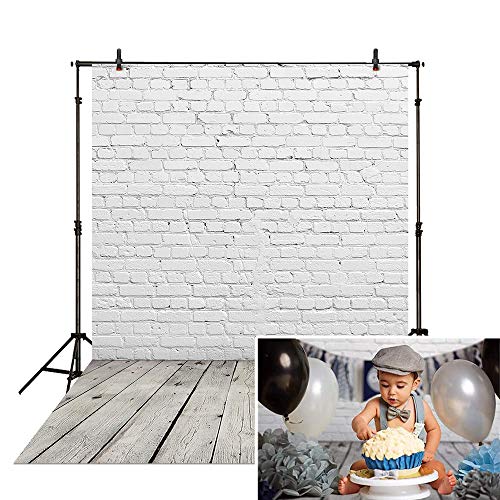Allenjoy 5x7ft Fabric White Brick Wall with Gray Wood Floor Photography Backdrop Newborn