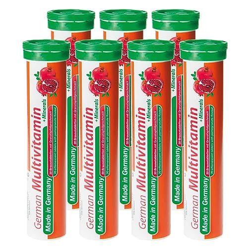 German - Pastillas efervescentes multivitamínicas + minerales, 140 unidades, sabor a granada, 10 vitaminas y 2 minerales, fabricado en Alemania