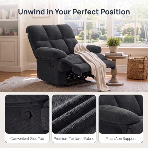 Image of Queen Manual Rocker Recliner Chair with Adjustable Backrest, Black