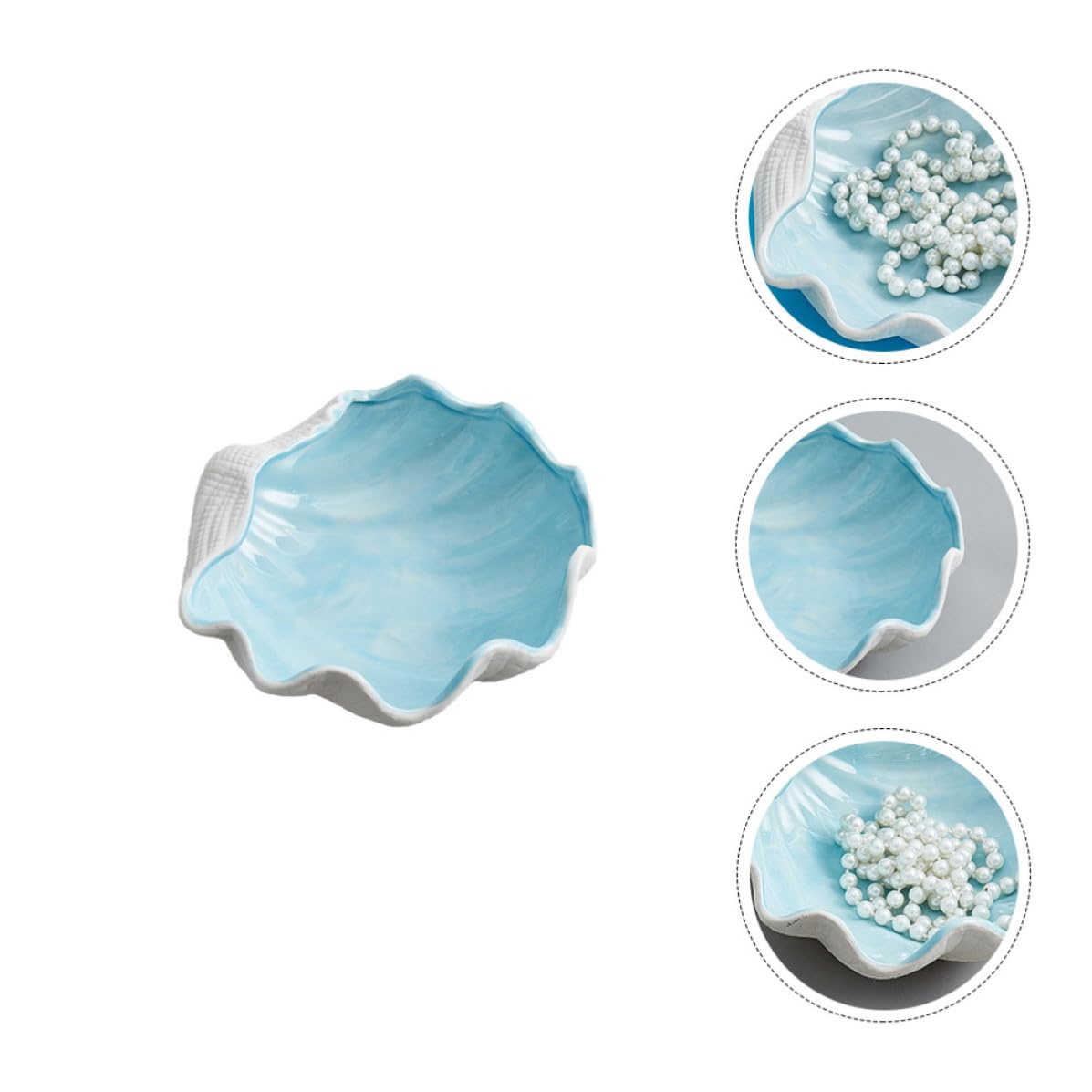 SHINEOFI Bandeja de Cerámica Azul Diseño de Concha para Joyas, Multiusos y Decoración Moderna Hogar y Regalos de Inauguración