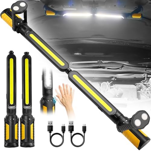 SYLSTAR Werkstattlampe LED mit Sensorsteuerung, 2400LM Motorraumleuchte mit 3 Helligkeitsmodi, 4400mAh LED Arbeitsleuchte mit Magnet und Haken, für Werkstatt,Autoreparatur,Garage,C