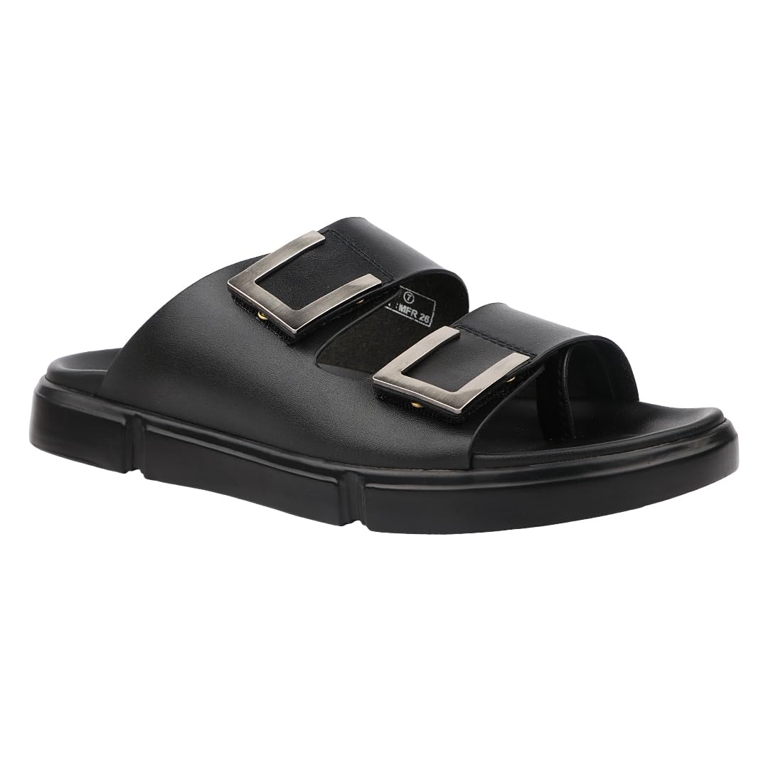 Comfortable Toe-Ring Slide Sandals For Men's - Adjustable double straps with elegant metal buckles-image-8