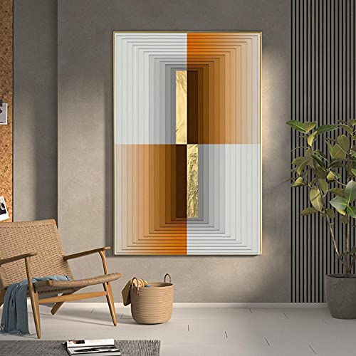 Affiche architecture orange et or | Toile abstraite moderne salon 60x90cm
