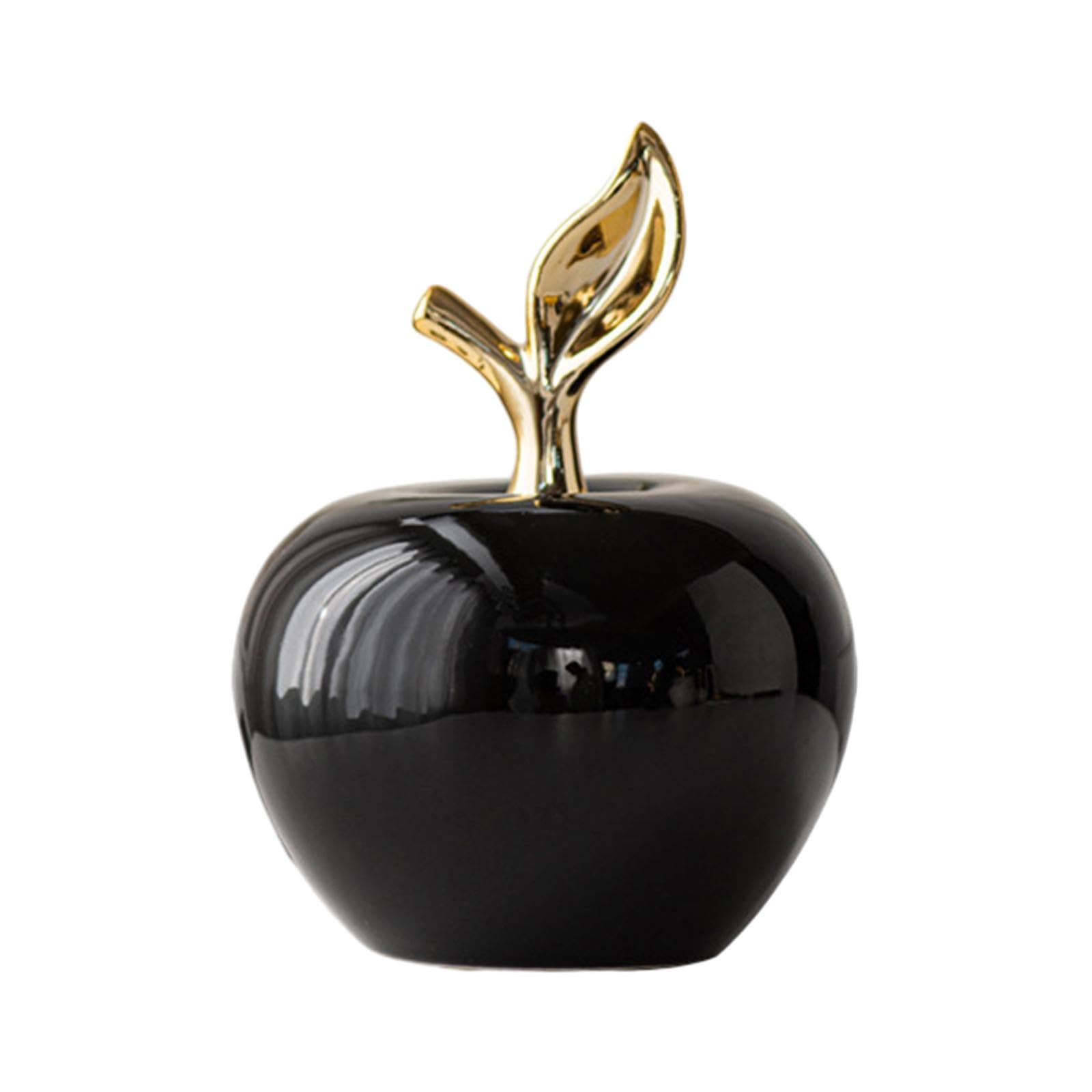 JISADER Modern Ceramic Figurine Apples Statue Simple Home Decoration Delicate Collection Ornament Fruit Sculpture for Gifts Office Entryway Bedroom House Ornament (Black, M)