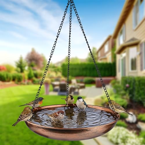 28cm Vogeltränke Hängend Winterfest Wassertränke für Vögel zur Ganzjährigen Metall Vogelbad für Garten Hof Outdoor Antike Bronze Bird Bath