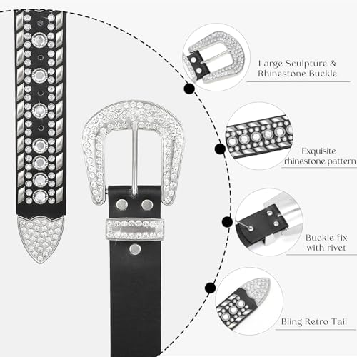 Women Rhinestone Belt Western Style Cowgirl Cowboy Belt with Studded Diamonds for Jeans Dress Eye-catching3