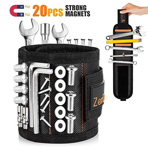 Magnetic Wristband, [Upgraded] Tool Belts with 20 Strong Magnets and 2 Pockets