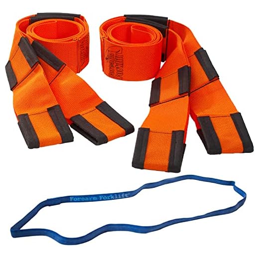 Forearm Forklift Lifting and Moving Straps for Furniture, Appliances, Mattresses or Heavy Items up to 800 lbs, 2-Person, With Mover's Rubber Band, Orange, Model L74995CNFRB