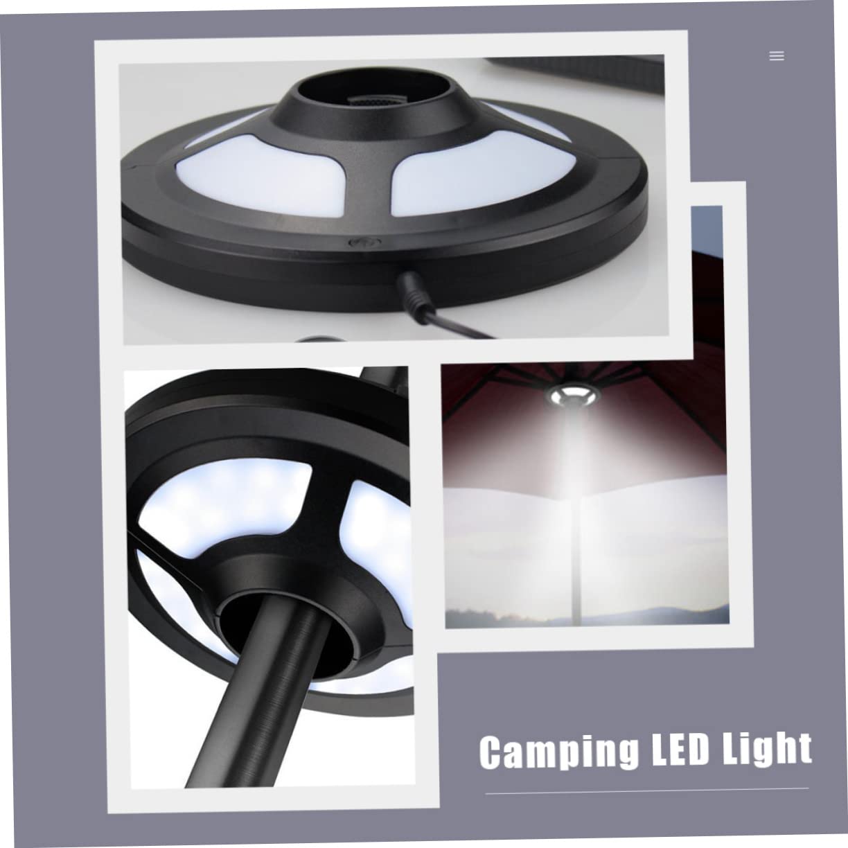 WOONEKY Lampada da Campeggio Multifunzionale per Ombrellone Nero in Abs, Luce LED per Attività Notturne Sicure e Luci da Esterno per Campeggio e Casa