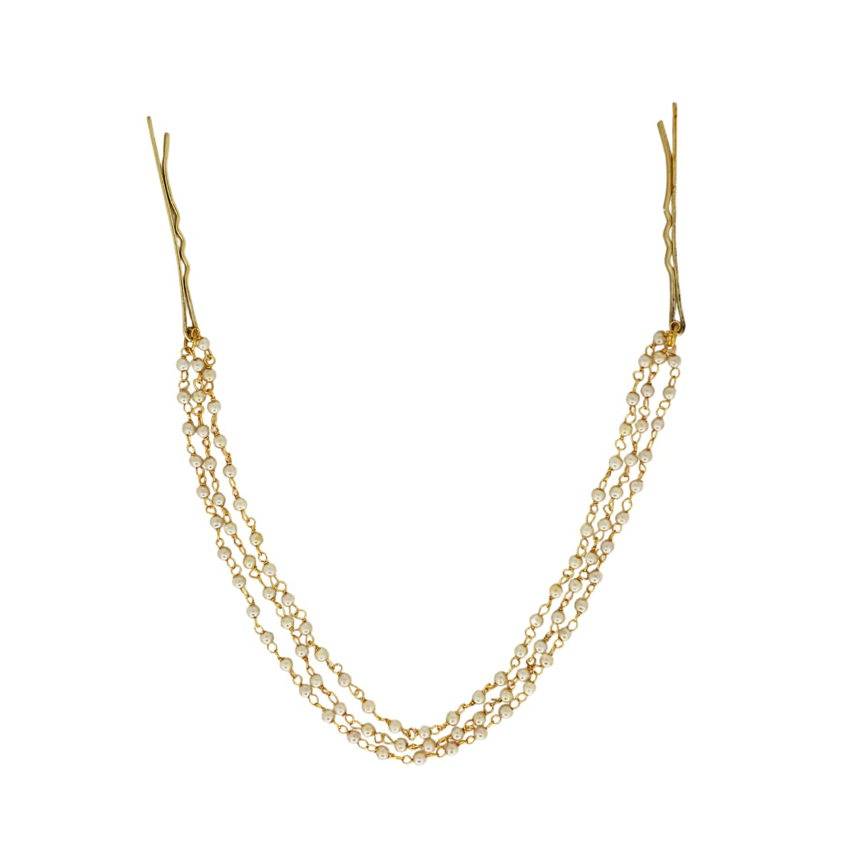 Traditional Gold Plated Brass Hair Side Pin with Multi-Layer Pearl Chains | Elegant Ethnic Hair Accessory for Women | Bridal & Festive Hairstyle