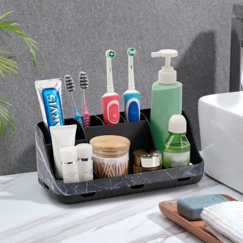 GFWARE Marble Black Toothbrush Holders for Bathrooms - Detachable 7 Slots Bathroom Organizer Countertop Matte Black Electric Toothbrush and Toothpaste Holder for Bathroom Counter Vanity Sink Storage - Thumbnail 6