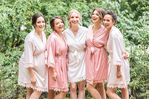 Generic Satin Kimono Robes Personalized Silk Robe For Women Customized Bridesmaid And Bride Robes Lace Bridal Robes Bridesmaids Party Floral Design Robe Christmas Gifts thumb #3