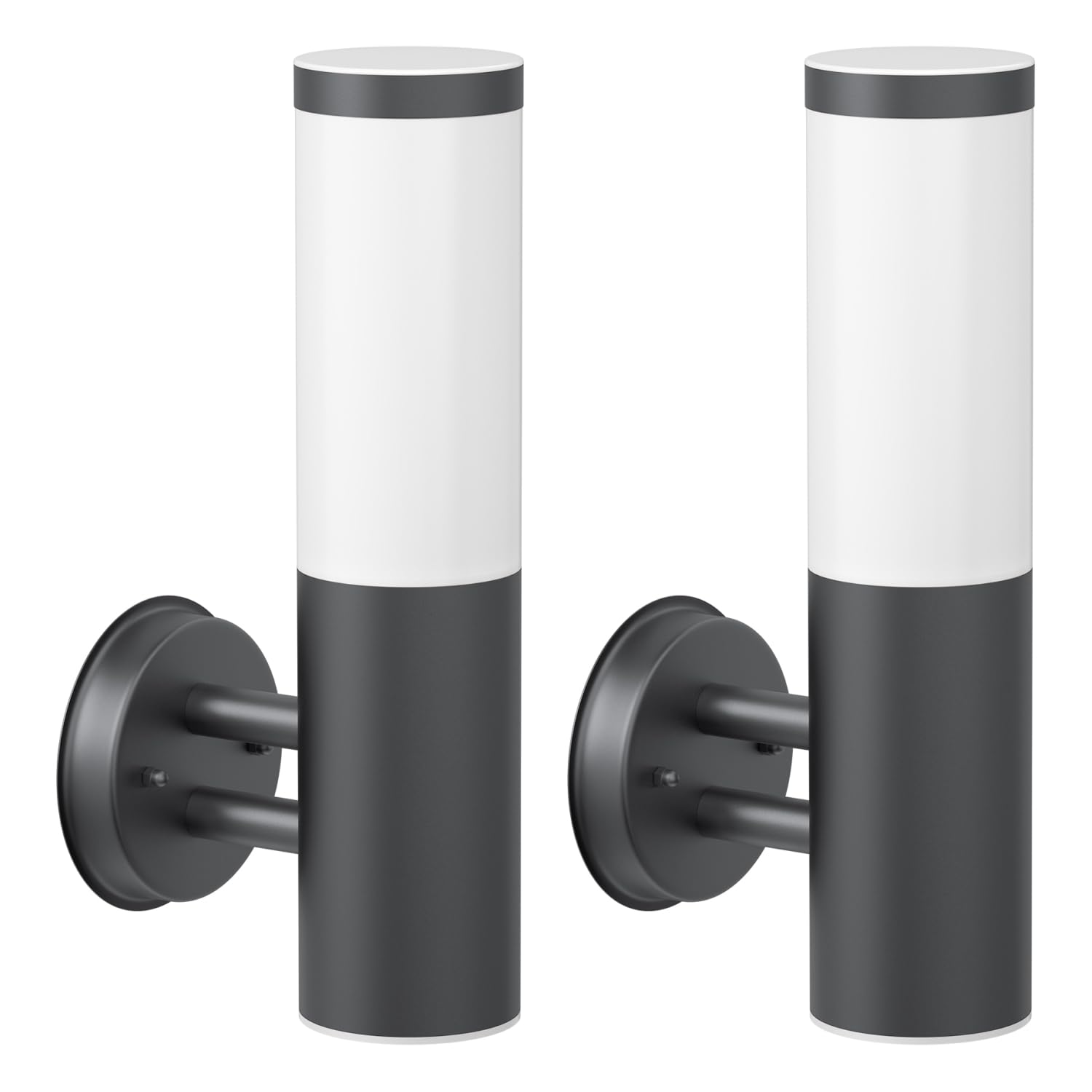 ledscom.de 2 pcs. wall Light PORU for Outdoors, IP44, Stainless Steel, Anthracite matt, Round, 1x E27 max. 40W
