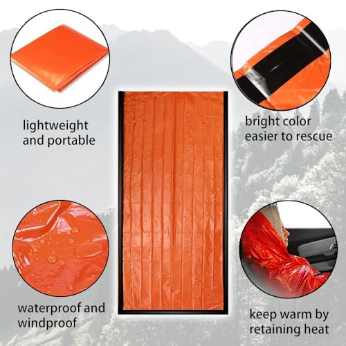 2 Paquetes de Bolsa de Dormir de Supervivencia de Emergencia con Silbato, Portable, Impermeable, Térmica, Reflejante, para Camping al Aire Libre (Naranja + Silbato) miniatura 3