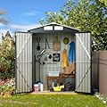 MistMo 5X3X6.3FT Vertical Outdoor Steel Storage Shed with Double Lockable Doors and Frame Floor (No Wood/Other Boards), Compact Bike Shed for Garden,Garbage Can,Tool Storage, Chicken Coop