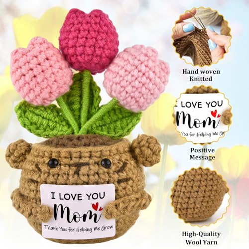Gifts for Mom from Daughter Son,Handmade Positive Tulip Flower Crochet Gift - image 4