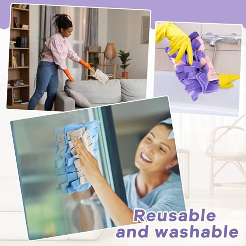 Image of Zubebe 3 Pcs Reusable Duster Refills Fleece,Classic Color | Soft Polyester Fiber Flat Duster Refill Multi Surface Washable Cleaning Pad Tools for Home, Blinds, Car, Pet, Furniture, Fans