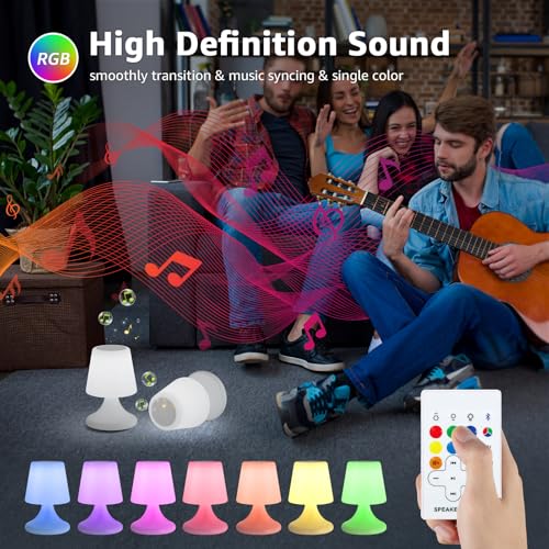 Image of uuffoo 2 Pack Shower Lamp Cordless LED Table Lamp with Speaker Patio Outdoor Speaker with Lights RGB IP44 for Patio Pool Party Balcony Bathroom (Waterproof, Rechargeable)