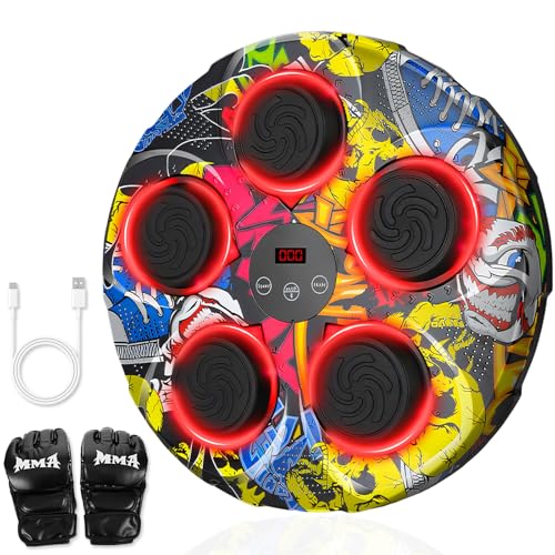Olook Music Boxing Machine for Adults, Bluetooth Musical Boxing Machine with Gloves,Smart LED Music Punching Boxing Training Equipment Wall Mounted for Home,Office,Gym,Fun Fitness