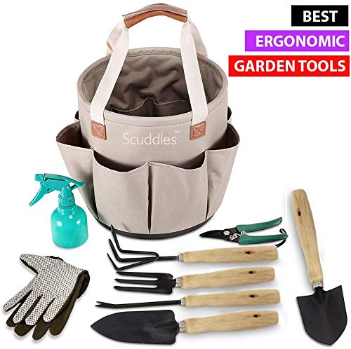 Scuddles Garden Tools Set - 9 Piece Heavy Duty Gardening Tools wIith, Ergonomic Hand Digging Weeder, Rake, Shovel, Trowel, Sprayer, Gloves Gift for Men & Women Upgraded 2020 Version - Thumbnail 6