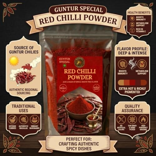 Image of Tighada Masale Guntur Chilli Powder 1000g | Premium Red Chilli Powder | Authentic Guntur Mirchi Spice | Natural Indian Masala for Cooking
