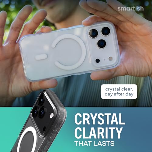 Image of Smartish iPhone 17 Pro MagSafe Clear Case + Screen Protector - Magnetic Slim Case - Anti-Yellow Thin Grip Cover + 2-Pack Tempered Glass Screen Protectors for Apple iPhone 17 Pro - Clearly Clear