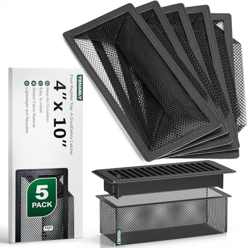 Floor Register Cover Trap, 4 x 10 Inch Floor Air Vent Cover Screen for Home Air Vent Filters 5-Pack Floor Vent Mesh Filters Net Trap, Keeps Out Bugs, Dust, Pet Hair, Black