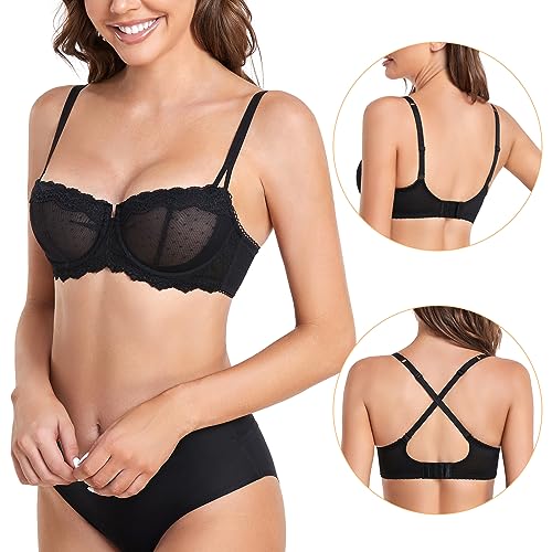 DotVol Women's Push Up Unlined Lace Sheer Underwire Multiway Everyday Bra2
