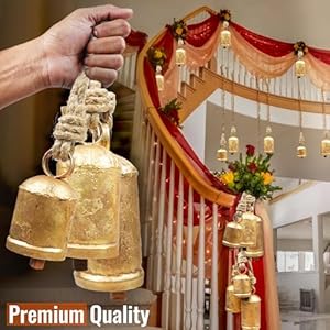 Set of 3 Giant Harmony Rustic Gold Christmas Bells for Decoration - Perfect for Cow Bell, Door Hanging, Staircase, Wall (Large) Set of 3 Giant Harmony Rustic Gold Christmas Bells for Decoration Perfect for Cow Bell Door Hanging Staircase Wall Large