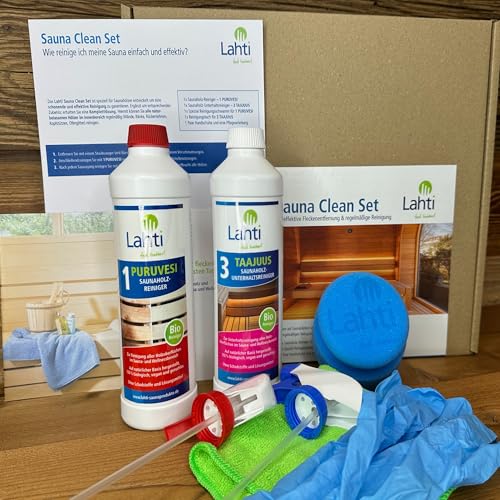 Lahti Sauna Clean Set – Premium Komplettlösung für Sauna-Reinigung | Effektiv für Saunaholz & Fliesen | Nachhaltig & Biologisch Abbaubar | Inkl. Zubehör