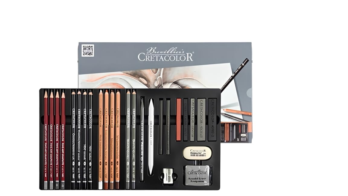 CRETACOLOR Teacher's Choice, Set de dibujo avanzado, set de dibujo para principiantes y profesionales, set de 27 piezas, set para artistas avanzados, incl. goma de borrar y sacapuntas