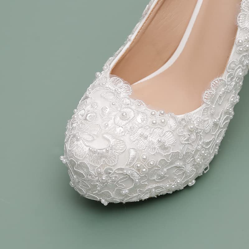 White Super high Heel Platform Single Stiletto Women's Lace Sequins Pearl Wedding Bridal Shoes2