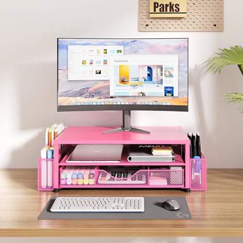 Image of OPNICE Desk Organizers and Accessories, Computer Monitor Stand Riser with Drawer and 2 Pen Holders, Printer & Laptop Stand, Office Desk Accessories & Workspace Organizers for Home Office Supplies