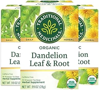 Traditional Medicinals Organic Dandelion Leaf & Root Herbal Tea, Supports Kidney Function & Healthy Digestion, (Pack of 3) - 48 Tea Bags Total