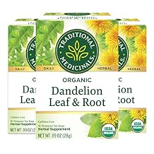 Traditional Medicinals Organic Dandelion Leaf & Root Herbal Tea, Supports Kidney Function & Healthy Digestion, Pack of 3 - 48 Tea Bags Total