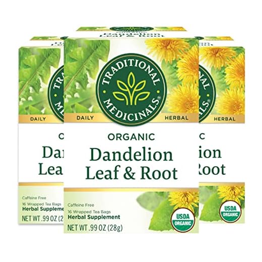 Traditional Medicinals Organic Dandelion Leaf & Root Herbal Tea, Supports Kidney Function & Healthy Digestion, (Pack of 3) - 48 Tea Bags Total