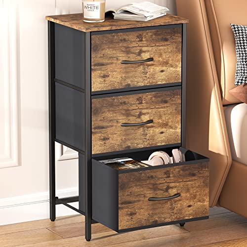Lifewit Small Dresser For Bedroom, 3 Drawer Nightstand With Removable Fabric Bins, Storage Chest Of Drawers For Closet Bedside Nursery Laundry Living Room, Sturdy Steel Frame&Wood Tope, Rustic Brown #TOP19