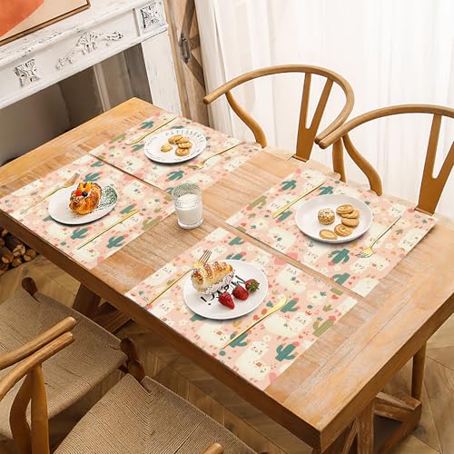 Set de table alpaga blanc motif cactus rose clair lavable 45x30cm - 5